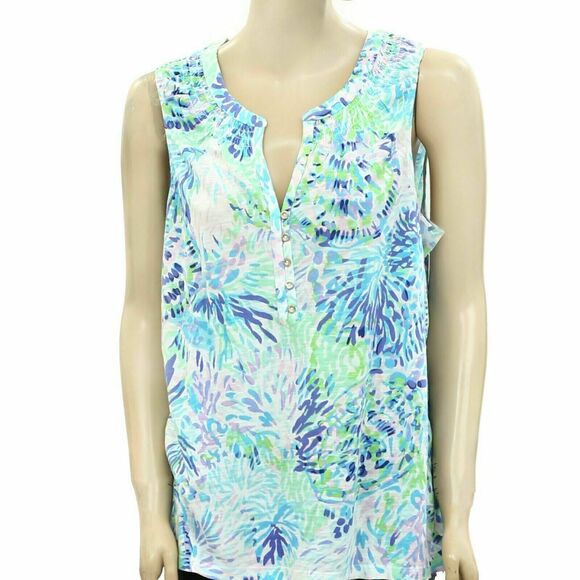 Lilly Pulitzer Essie Shell Of A Party Tank Blouse Top Printed Cotton XXS 278877 - Picture 5 of 8